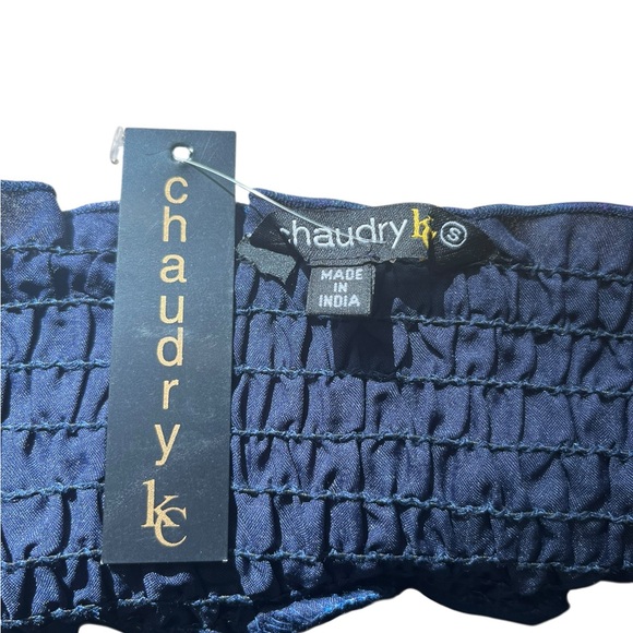 Chaudry Boho Patchwork Tiered Maxi Skirt Blue Floral Paisley Smocked Waist S - Picture 7 of 10